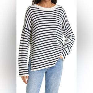Jenni Kayne Cashmere Boyfriend Sweater in Cream and Navy Stripe